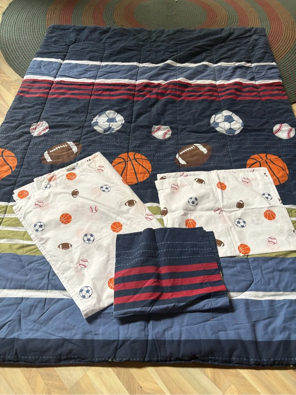 jumping beans Navy, White and Orange Kids Sports Comforter Set